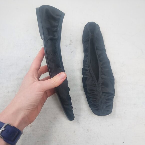 TOTEME Black Ruched Satin Ballerina Flat Shoe
